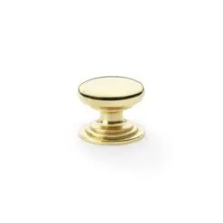 Alexander And Wilks 25mm Rnd Cup Knob Integral Stepped Rose Pol Brass Lacq. AW825-25-PBL