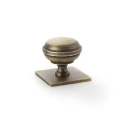 Alexander And Wilks Quantock Cupboard Knob 38mm On Square Backplate Ant. Brass AW826-38-AB
