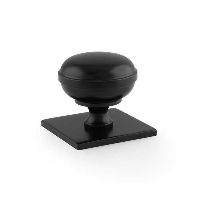 Alexander And Wilks Quantock Cupboard Knob 34Mm On Square Backplate Matt Black AW826-34-BL