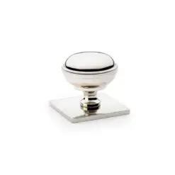 Alexander And Wilks Quantock Cupboard Knob 38mm On Square Backplate Pol.Nickel AW826-38-PN