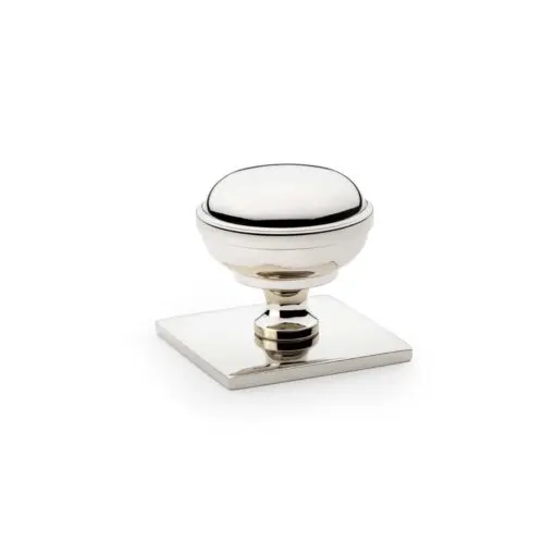 Alexander And Wilks Quantock Cupboard Knob 38mm On Square Backplate Pol.Nickel AW826-38-PN