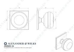 Alexander And Wilks Quantock Cupboard Knob 34Mm On Square Backplate Matt Black AW826-34-BL
