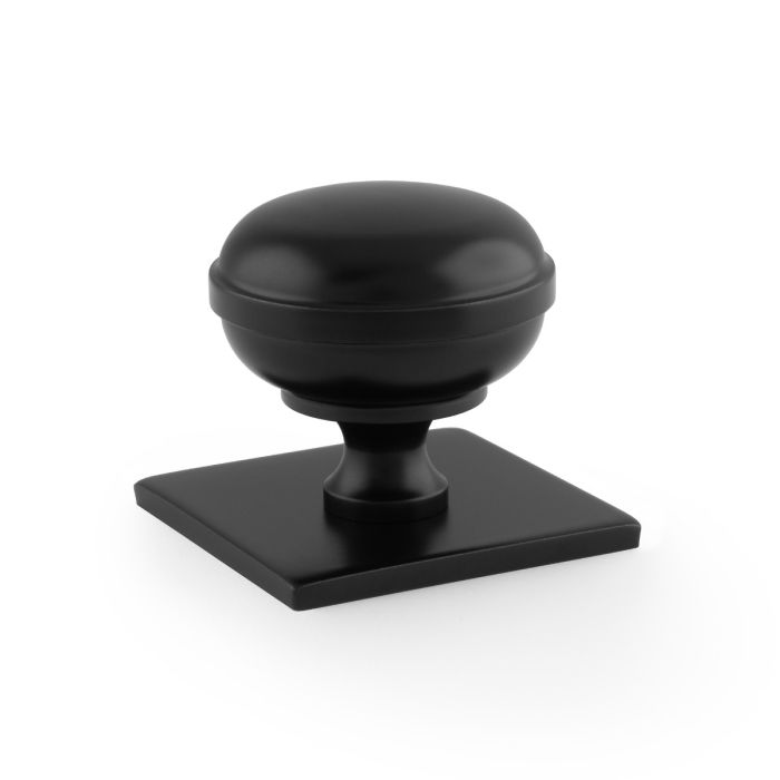 Alexander And Wilks Quantock Cupboard Knob 38Mm On Square Backplate Matt Black AW826-38-BL