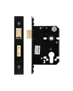 Zoo Hardware ZUKS76EPPCB Euro Profile Sash Lock - 76mm C/W Forend and Strike Powder Coated Black