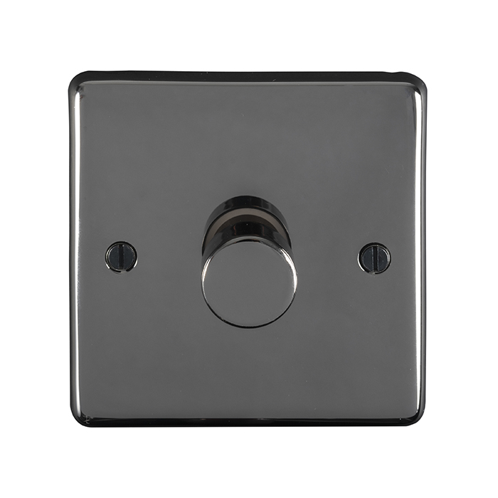 Eurolite Bn1D400 1 Gang 400W Push On Off 2Way Dimmer Round Edge Black Nickel Plate Matching Knob