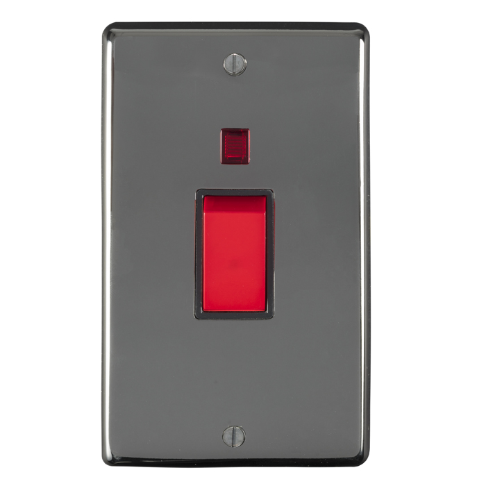 Eurolite Bn45Aswnb 45Amp Dp Cooker Switch With Neon Double Round Edge Black Nickel Plate Red Rocker Black Trim