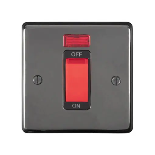 Eurolite Bn45Aswnsb 45Amp Dp Cooker Switch With Neon Single Round Edge Black Nickel Plate Red Rocker Black Trim
