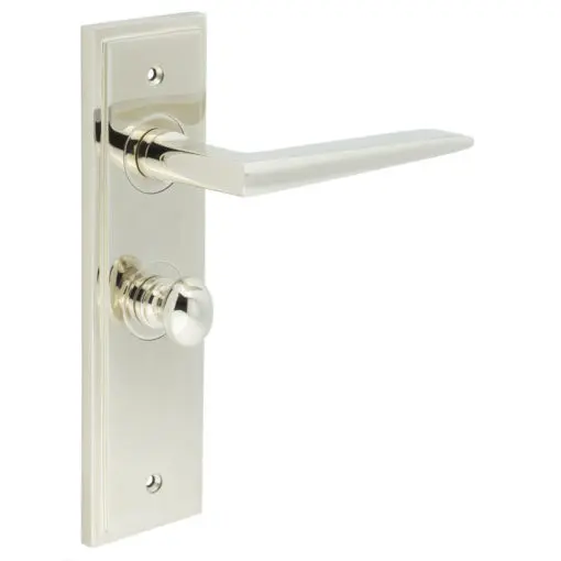 Mayfair Door Handle Bathroom Backplate Polished Nickel & Turn & Release