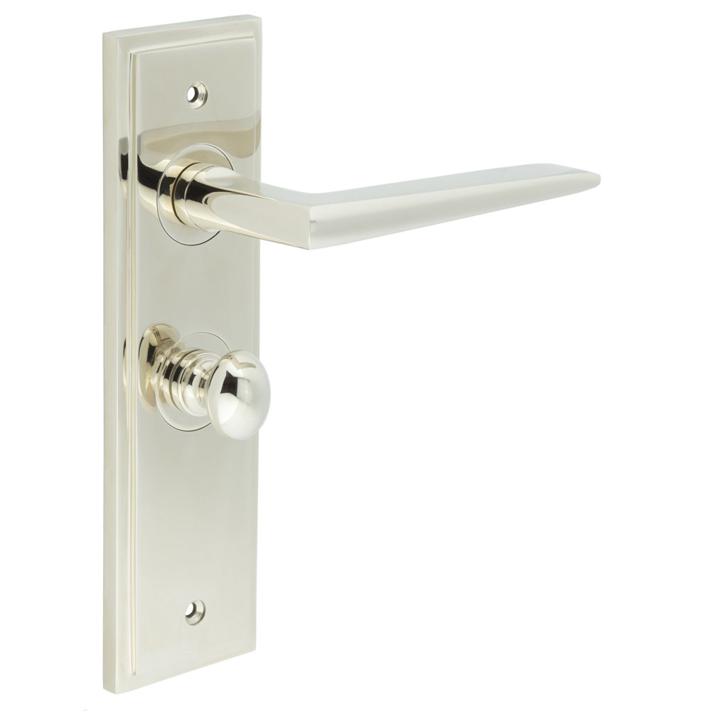 Mayfair Door Handle Bathroom Backplate Polished Nickel & Turn & Release