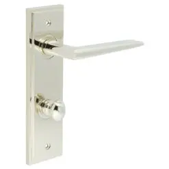 Mayfair Door Handle Din Bathroom Backplate Polished Nickel & Turn & Release