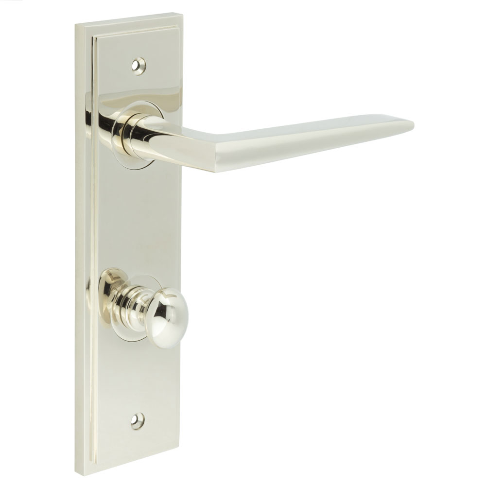 Mayfair Door Handle Din Bathroom Backplate Polished Nickel & Turn & Release