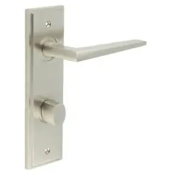Mayfair Door Handle Din Bathroom Backplate Satin Nickel & Turn & Release