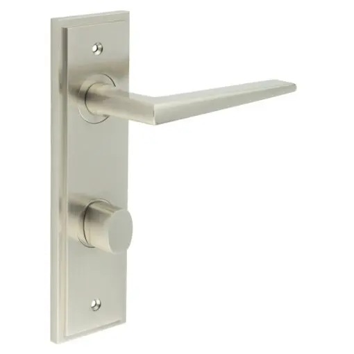 Mayfair Door Handle Din Bathroom Backplate Satin Nickel & Turn & Release