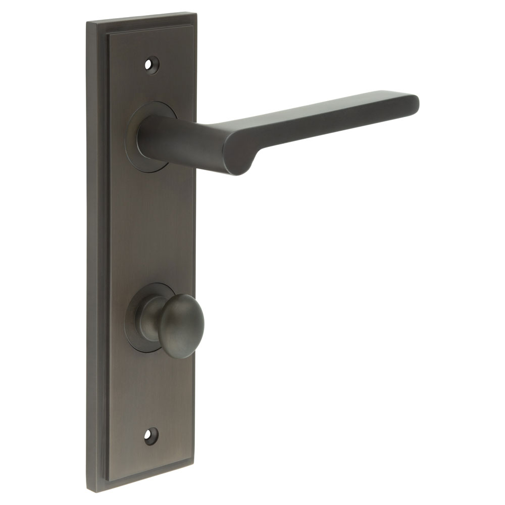 Fitzrovia Door Handle Din Bathroom Backplate Dark Bronze & Turn & Release