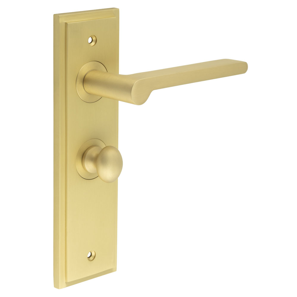 Fitzrovia Door Handle Bathroom Backplate Satin Brass & Turn & Release