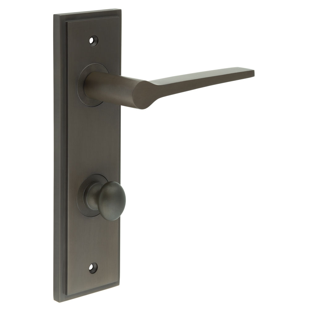 Knightsbridge Door Handle Din Bathroom Backplate Dark Bronze & Turn & Release