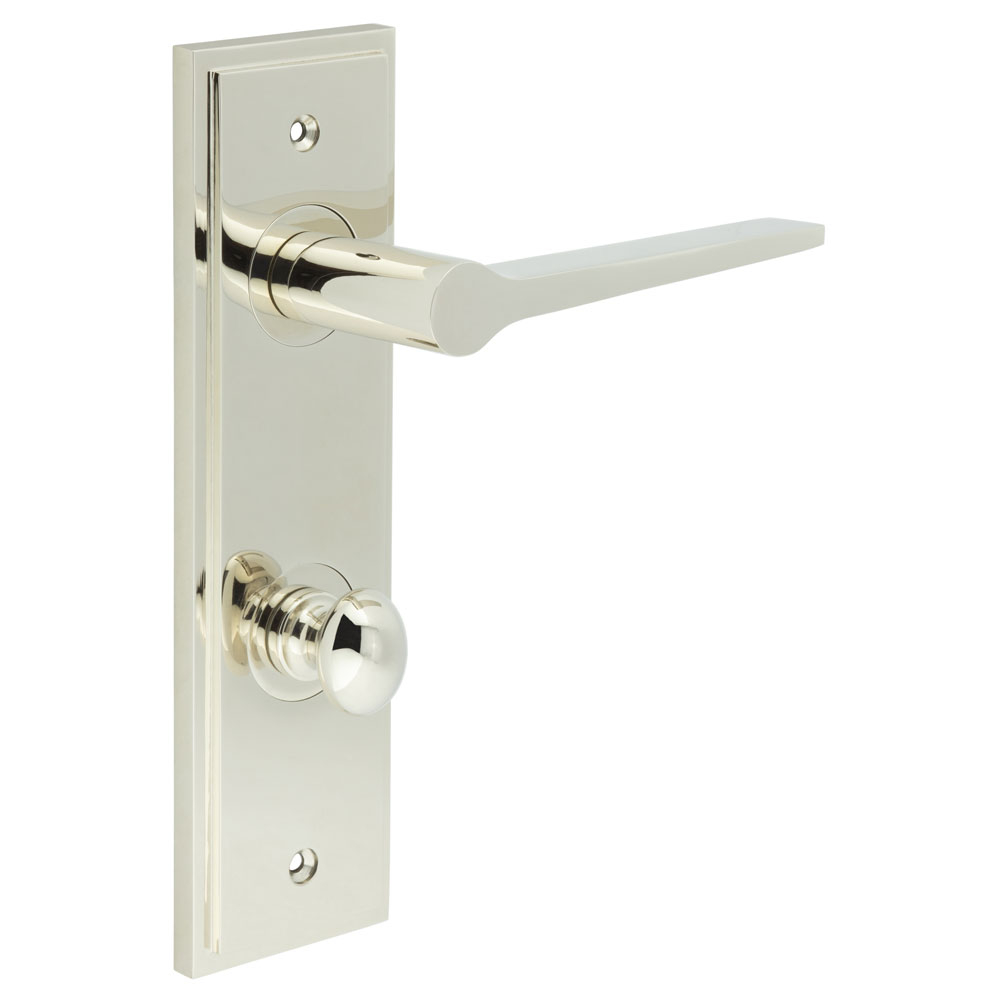 Knightsbridge Door Handle Din Bathroom Backplate Polished Nickel & Turn & Release