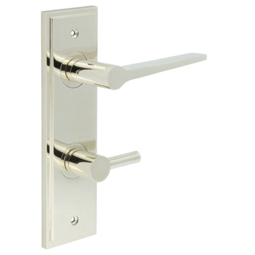 Knightsbridge Door Handle Din Bathroom Backplate Polished Nickel & Turn & Release
