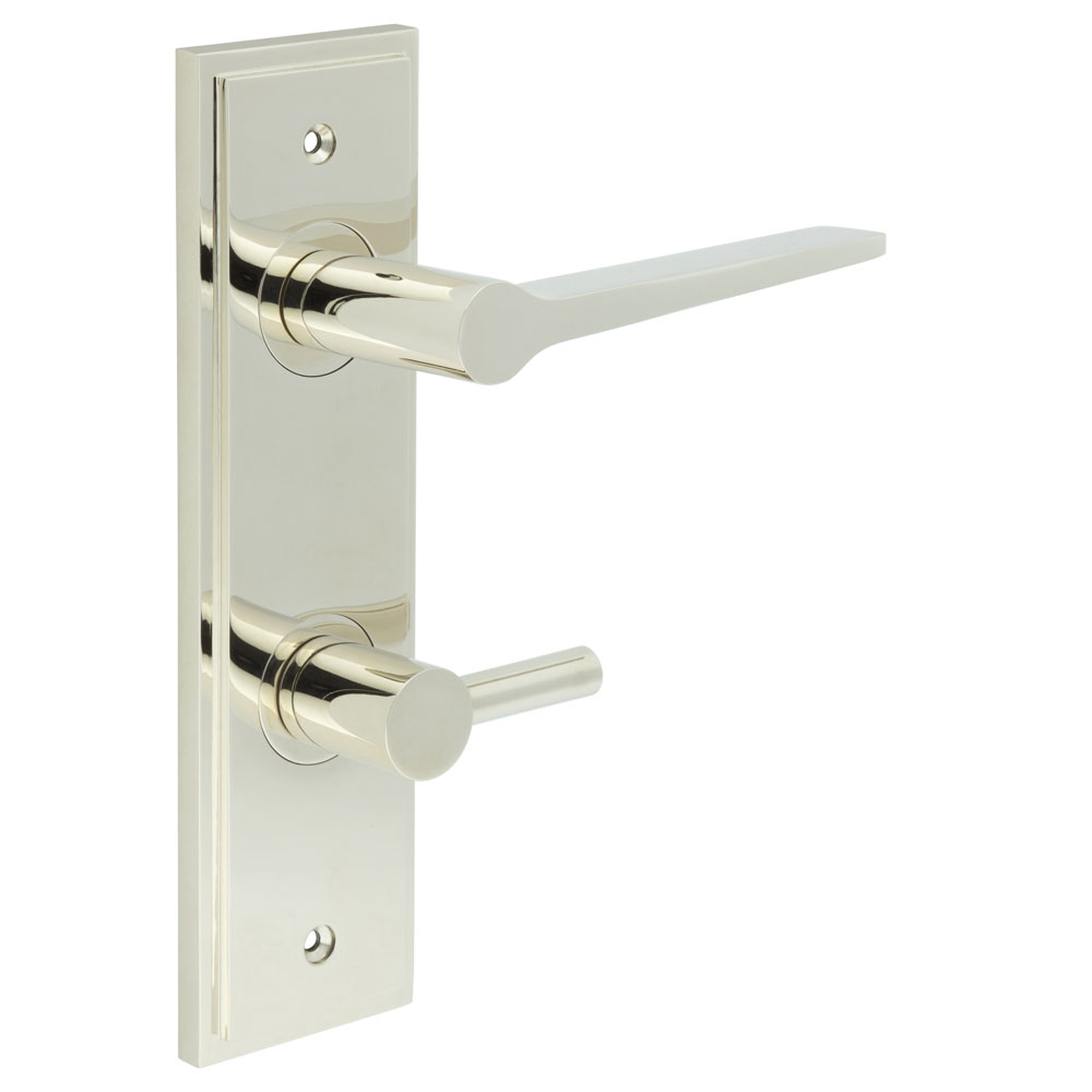 Knightsbridge Door Handle Din Bathroom Backplate Polished Nickel & Turn & Release