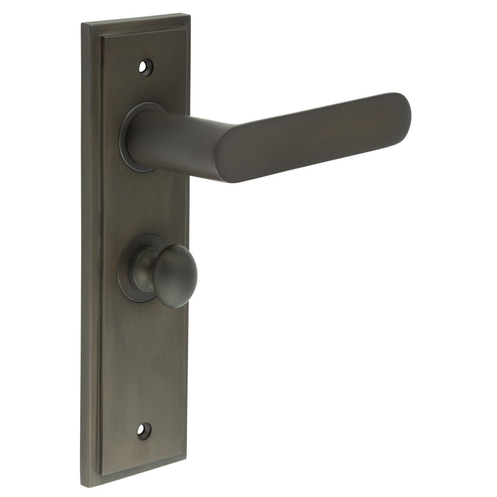 Kensington Door Handle Bathroom Backplate Dark Bronze & Turn & Release