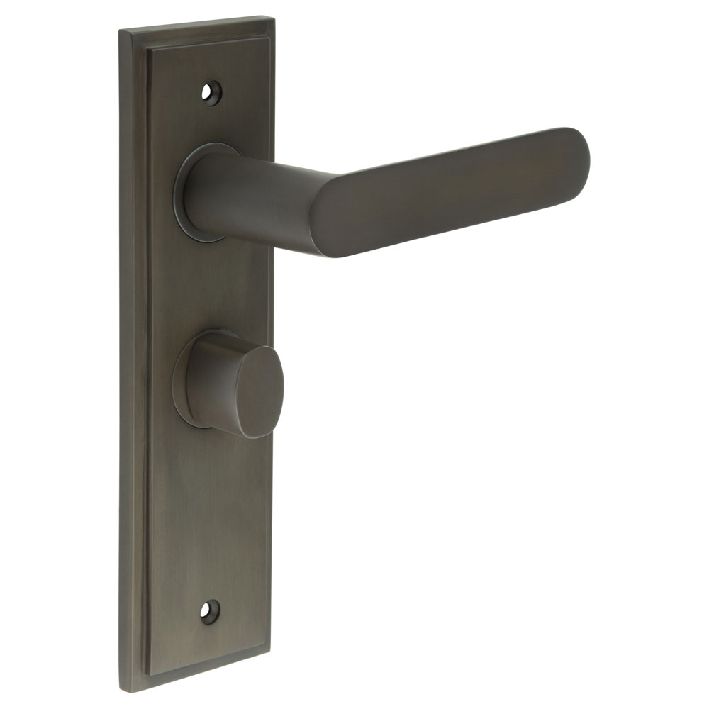 Kensington Door Handle Bathroom Backplate Dark Bronze & Turn & Release