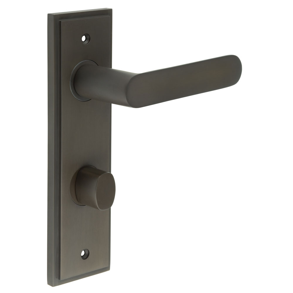 Kensington Door Handle Din Bathroom Backplate Dark Bronze & Turn & Release