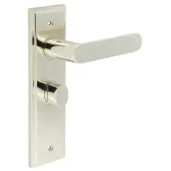 Kensington Door Handle Bathroom Backplate Polished Nickel & Turn & Release