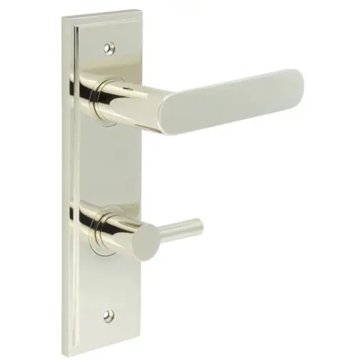 Kensington Door Handle Din Bathroom Backplate Polished Nickel & Turn & Release