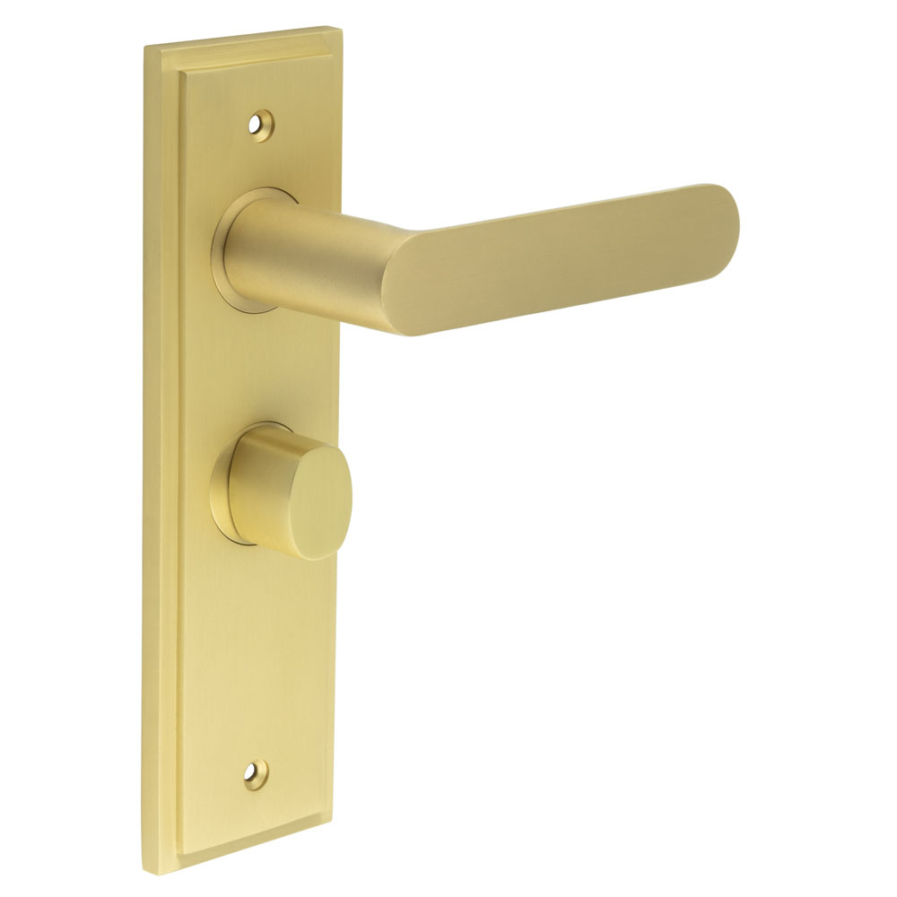 Kensington Door Handle Bathroom Backplate Satin Brass & Turn & Release