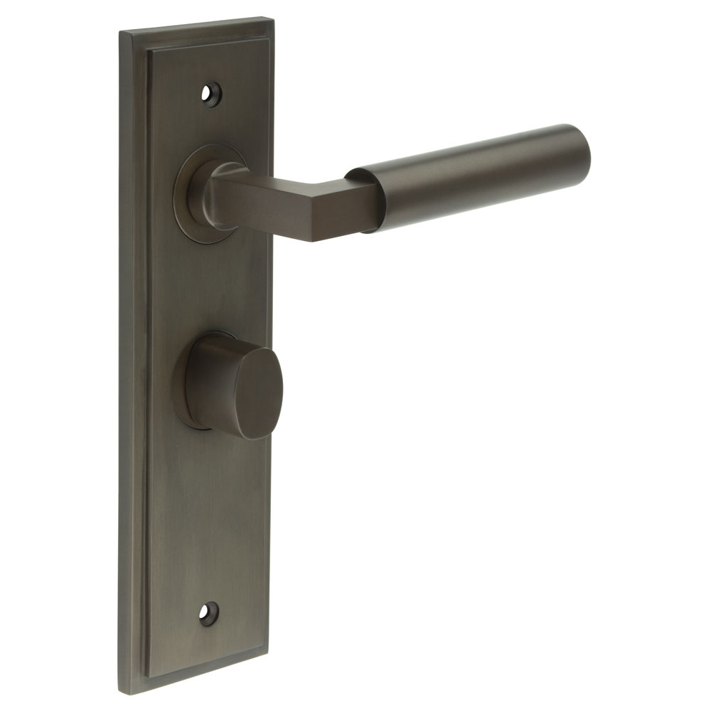 Westminster Door Handle Bathroom Backplate Dark Bronze & Turn & Release