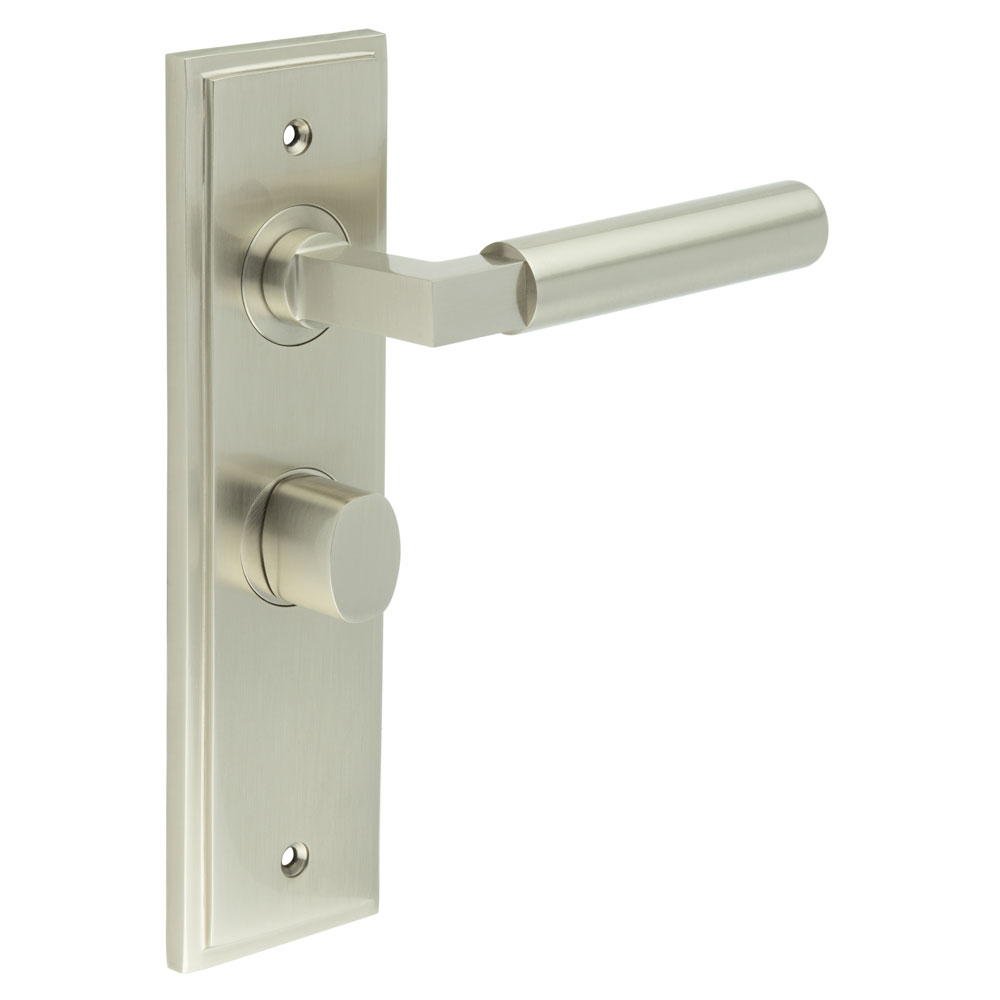 Westminster Door Handle Bathroom Backplate Satin Nickel & Turn & Release