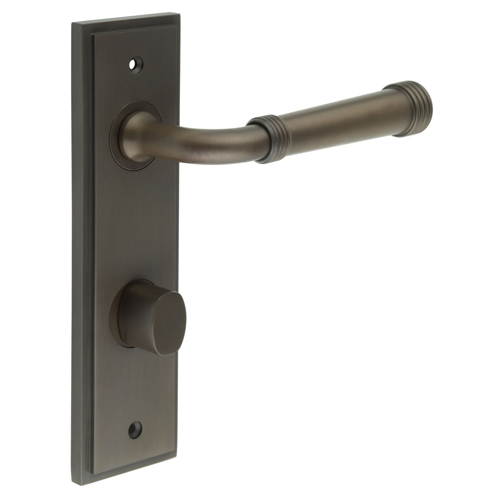 Highgate Door Handle Din Bathroom Backplate Dark Bronze & Turn & Release