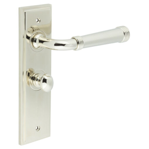 Highgate Door Handle Bathroom Backplate Polished Nickel & Turn & Release