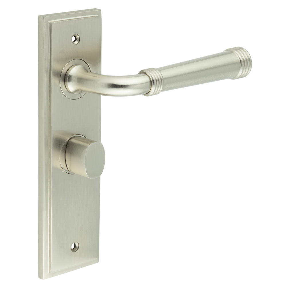 Highgate Door Handle Bathroom Backplate Satin Nickel & Turn & Release