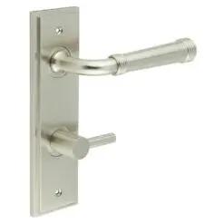 Highgate Door Handle Din Bathroom Backplate Satin Nickel & Turn & Release