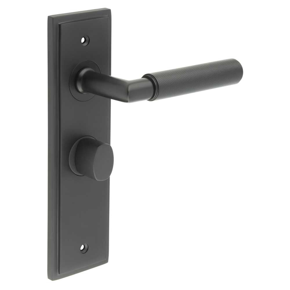 Piccadilly Door Handle Bathroom Backplate Black & Turn & Release