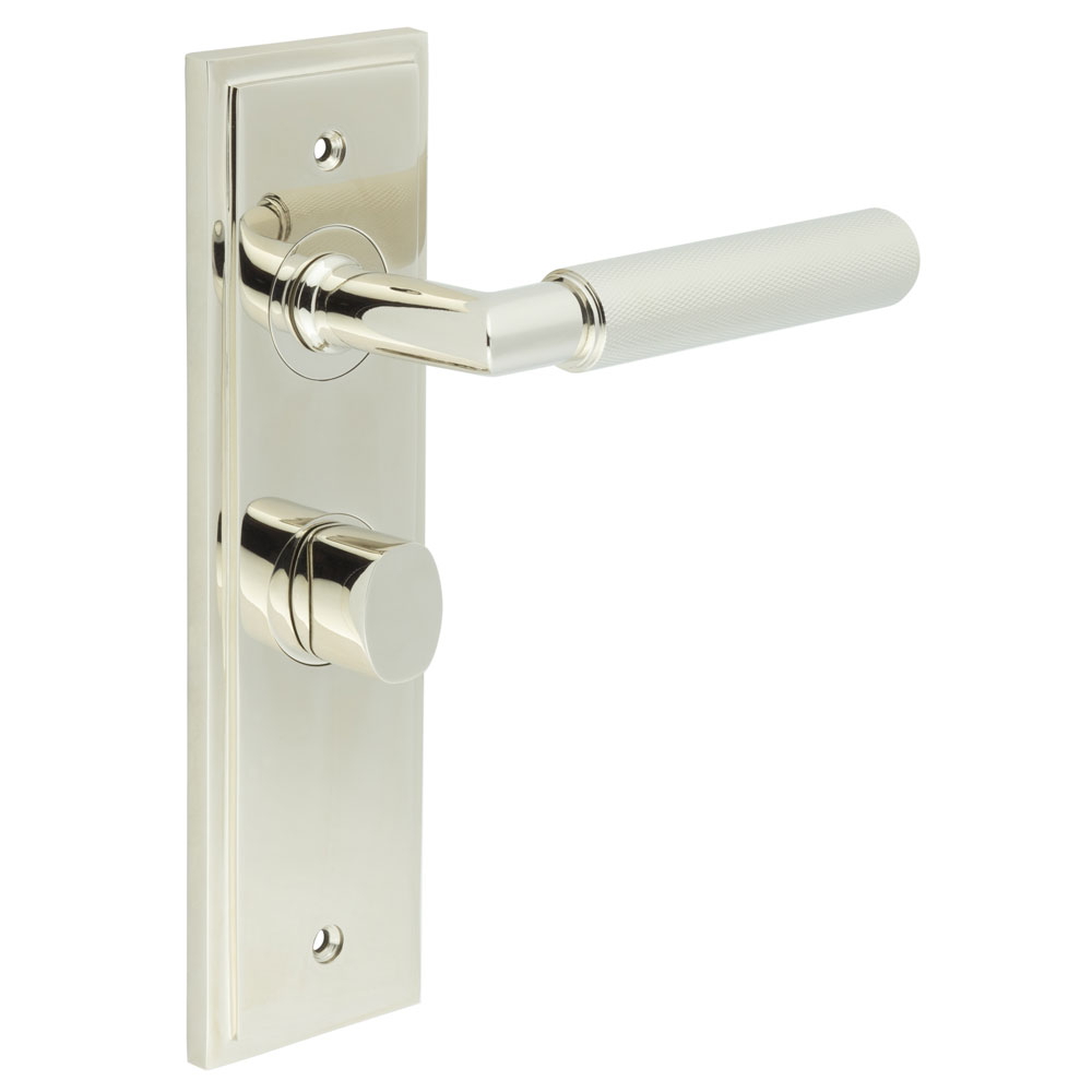 Piccadilly Door Handle Bathroom Backplate Polished Nickel & Turn & Release