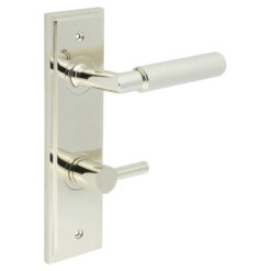 Piccadilly Door Handle Bathroom Din Backplate Polished Nickel & Turn & Release