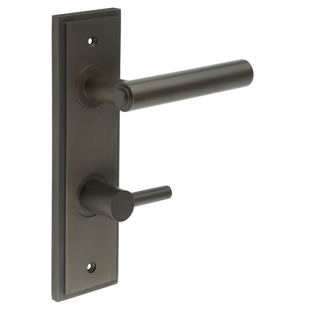 Richmond Door Handle Din Bathroom Backplate Dark Bronze & Turn & Release