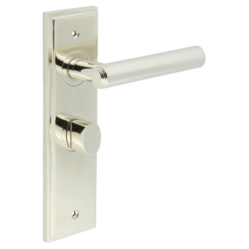 Richmond Door Handle Bathroom Backplate Polished Nickel & Turn & Release