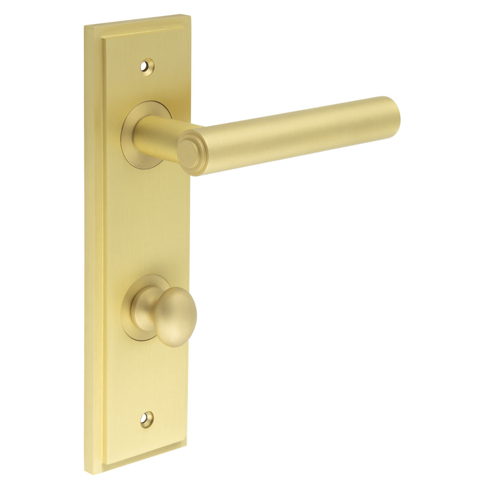 Richmond Door Handle Din Bathroom Backplate Satin Brass & Turn & Release