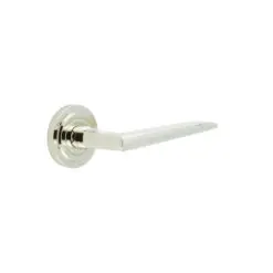 Mayfair Door Handle on Stepped Rose Polished Nickel