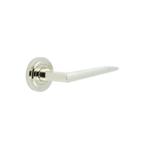 Mayfair Door Handle on Stepped Rose Polished Nickel