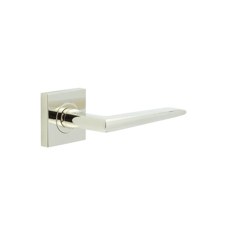 Mayfair Door Handle on Square Plain Rose Polished Nickel