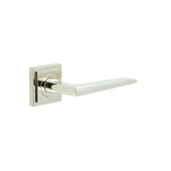 Mayfair Door Handle on Square Stepped Rose Polished Nickel