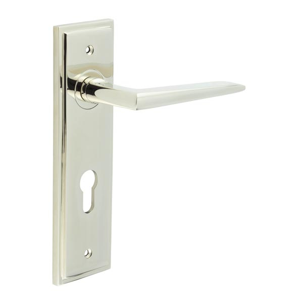 Mayfair Door Handle Din Euro Backplate Polished Nickel