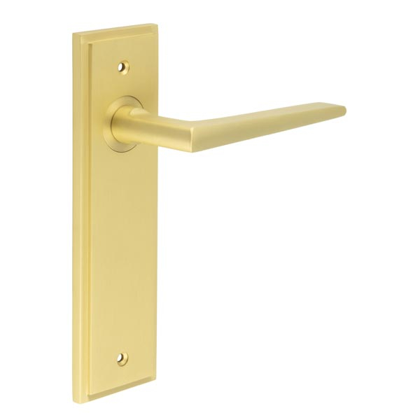 Mayfair Door Handle Latch Backplate Satin Brass