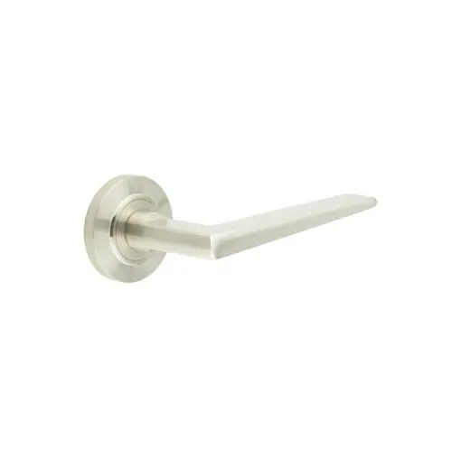 Mayfair Door Handle on Chamfered Rose Satin Nickel
