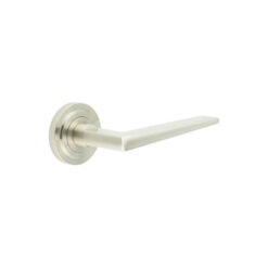 Mayfair Door Handle on Stepped Rose Satin Nickel