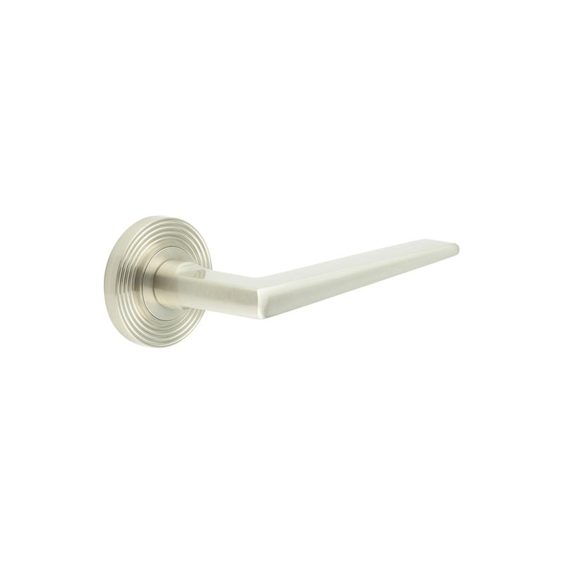 Mayfair Door Handle on Reeded Rose Satin Nickel